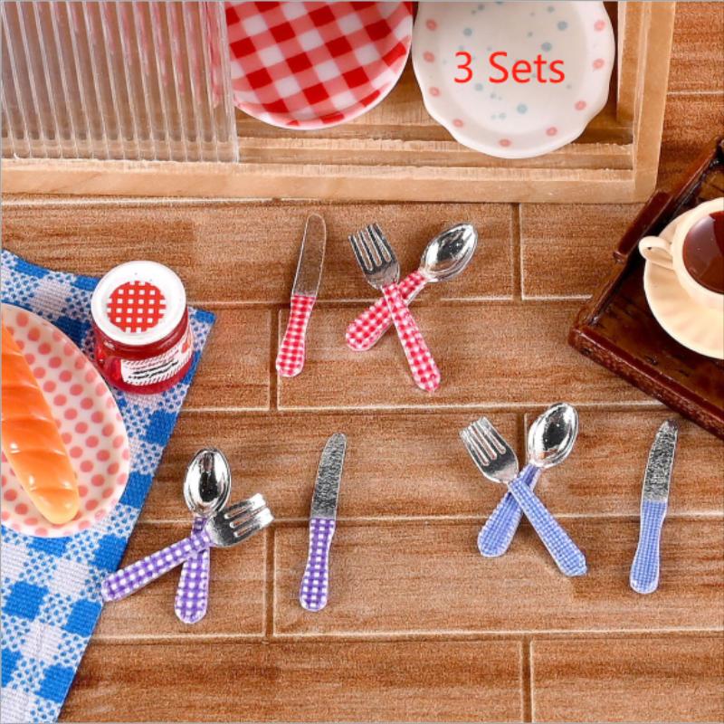 Model Kitchen Set - 3-set poppenhuis miniatuur keuken speelgoed geruite